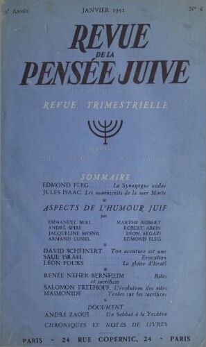 Revue de la Pensée Juive N°6 (01 janv. 1951)